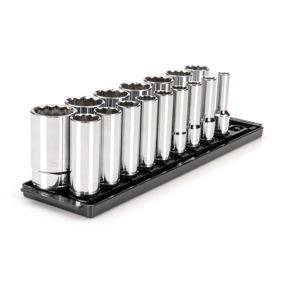TEKTON 1/2 Inch Drive Deep 12-Point Socket Set with Rails and Tray, 16-Piece (3/8 - 1-5/16 in.) | SHD92119