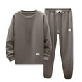 thumbnail image 2 of AWARDER Men's Spring Fall 2-Piece Set, Solid Color Waffle Knit Long Sleeve Round Neck Top and Sweatpants, Comfortable Casual Outfit For Lounge and Home,Coffee,XL, 2 of 5