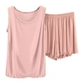 thumbnail image 2 of Antinious Pajamas for Women Set Solid Crew Neck Sleeveless Top Shorts Sleepwear Set,Holiday!Pajamas for Women Set,Ladies Sleepwear Outfits,Pink,XL, 2 of 3