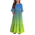 thumbnail image 2 of ITSAME Girls A-Line Dress Gradient Print Crew Neck Flowy Ruffle 3/4 Sleeve Summer Casual A-Line Dress Green Size 10, 2 of 7