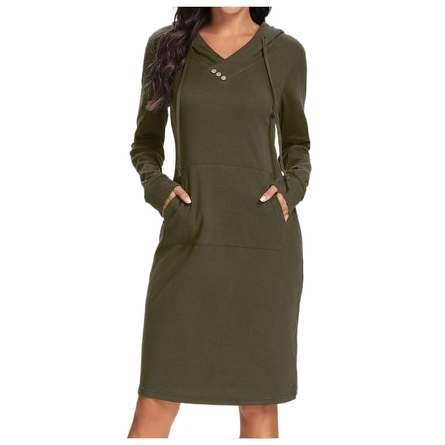 Vestido de manga larga con capucha y bolsillos para mujer, corte ajustado, estilo informal