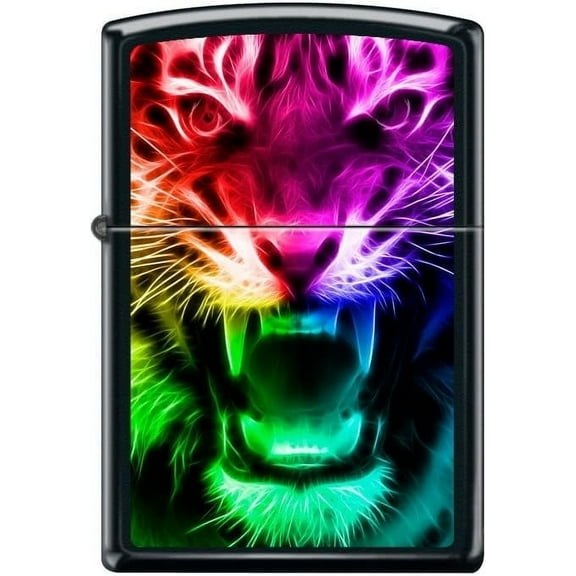 Zippo Lighter-Rainbow Tiger Black Matte Windproof Lighter #Z5472