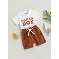 thumbnail image 3 of Bagilaanoe 2pcs Toddler Baby Boys Short Pants Set Short Sleeve Letter Print T-shirt Tops + Shorts 6M 12M 18M 24M 3T Kids Casual Summer Outfits, 3 of 8