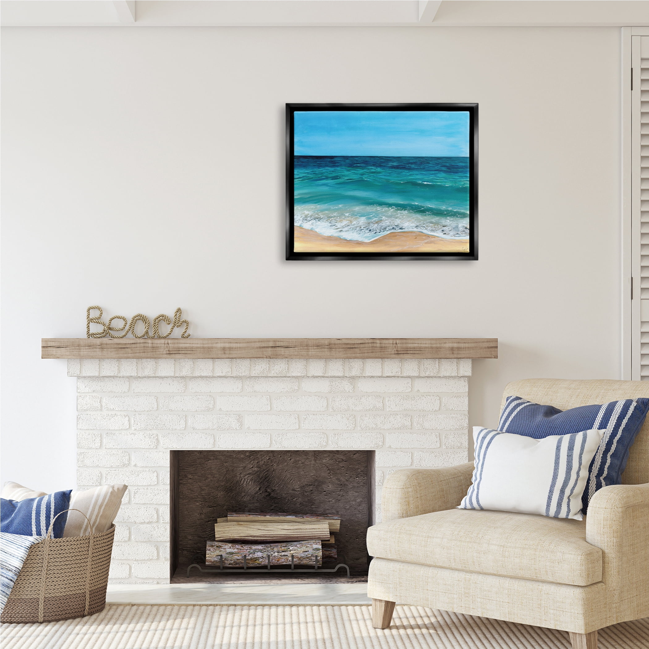 Stupell Industries Coastal Beach Foam Nature Painting Black Floater Framed Art Print Wall Art, 31 x 25