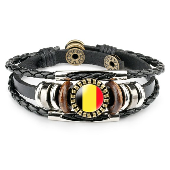 Uijokdef Country Flag Leather Bracelet, Multilayer Black Leather Bracelets (Europe )