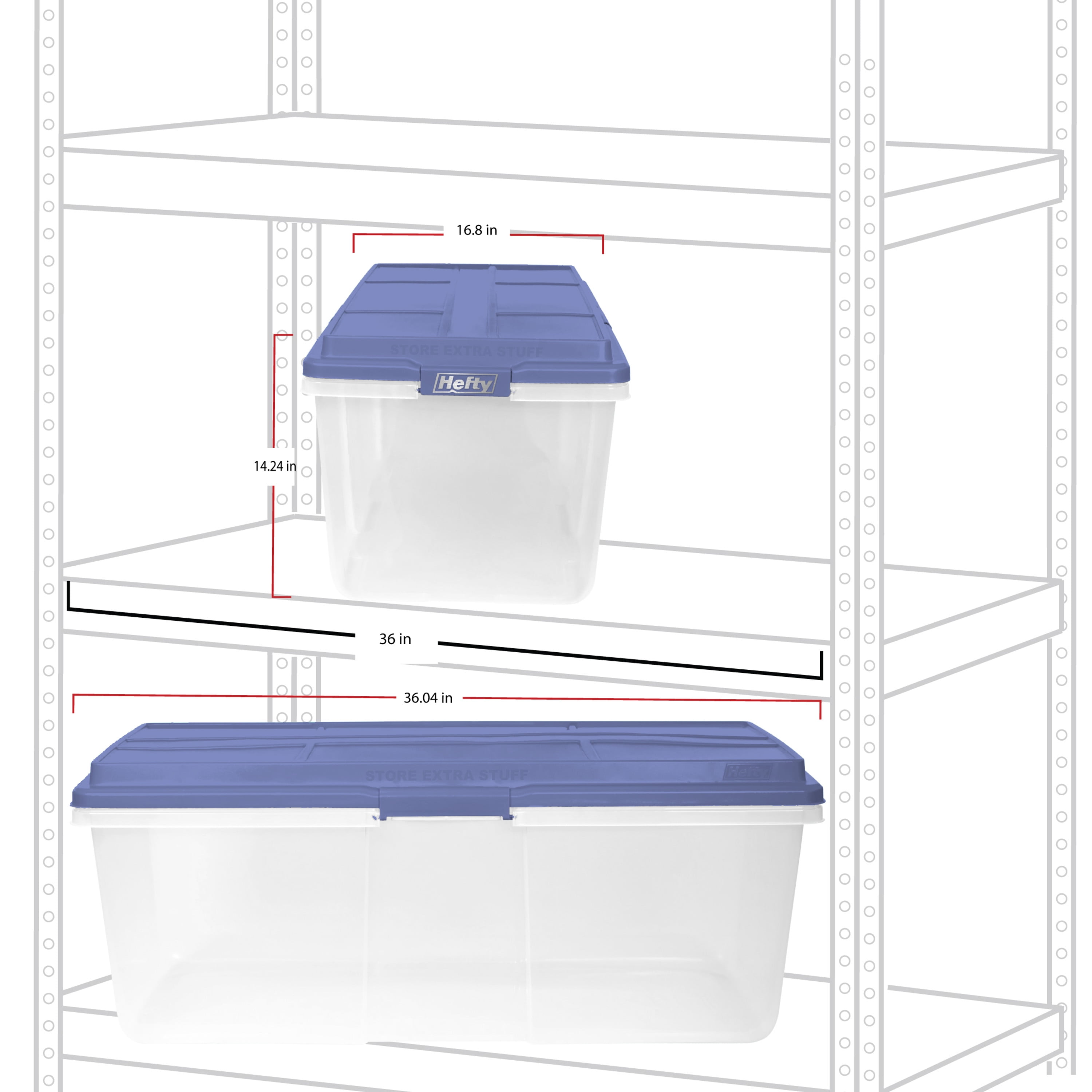 40 Quart Hefty® Hi-Rise™ Clear Storage Bin with Blue Lid - 24.04