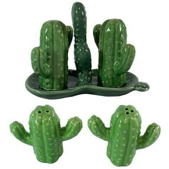 Cactus with Holder Design Salt and Pepper Shakers