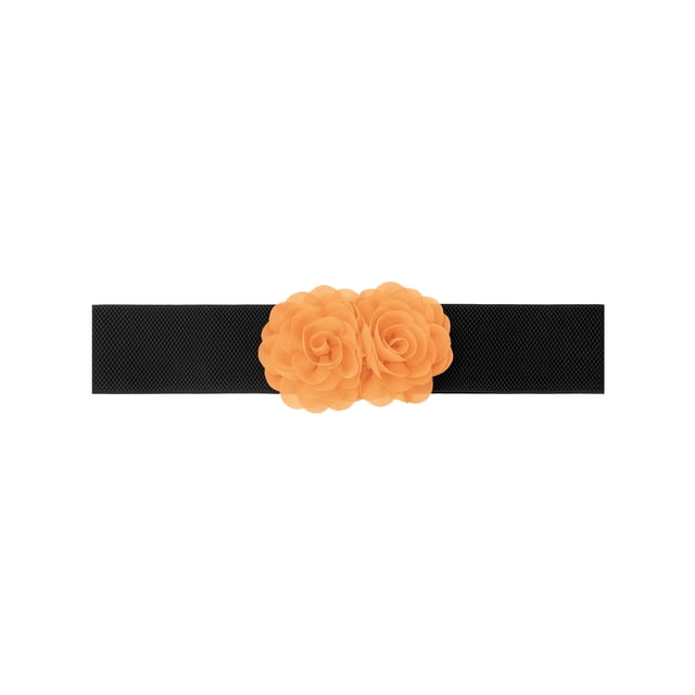 Cinturón Elástico Ancho para Mujeres INSPIRE CHIC, Corsé Estirable de Doble Flor Grande, Elegante y Casual para Vestido 68x6cm/26.8x2.4 pulgadas (LxA) Naranja Claro