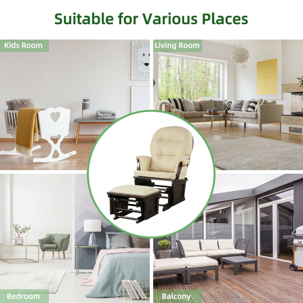 Finihen Glider and Ottoman Cushion Set, Wooden Rocking Nursery Chair, Wood Baby Glider and Ottoman Cushion Set with Padded Armrests for Nursing, for Napping, Nursing, Reading, Beige Finihen Glider and Ottoman Cushion Set, Wooden Rocking Nursery Chair, Wood Baby Glider and Ottoman Cushion Set with Padded Armrests for Nursing, for Napping, Nursing, Reading, Beige
