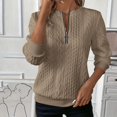 thumbnail image 2 of Dazajoo Womens Casual Half Zip Sweatshirts Twist Front Long Sleeve Sweatshirt High Neck Loose Fit Solid Color Pullover Tops,Khaki,L, 2 of 8