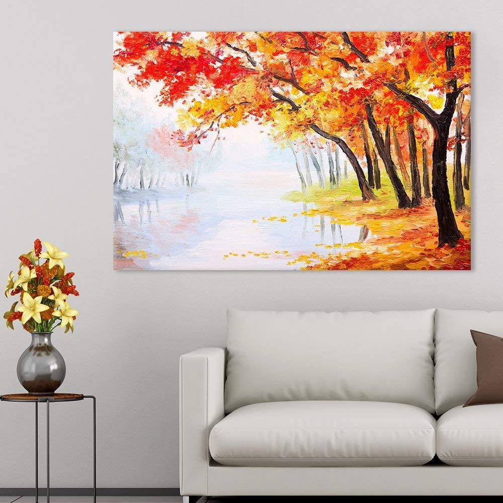 Frameless Lighting Effect Autumn Art Modern Painting Print Picture Home Wall 