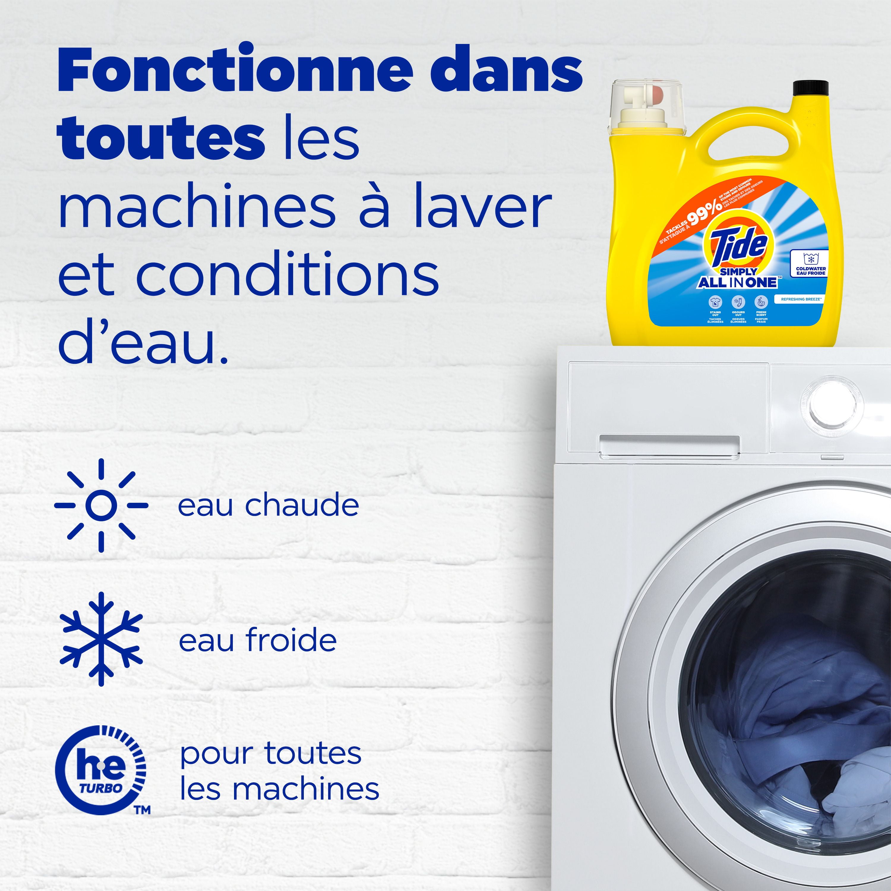 Détergent à lessive liquide Tide Simply Tout-en-un, parfum Brise rafraîchissante, 107 brassées, 4,16 L TIDE TD SM LQ CHE RB107BR