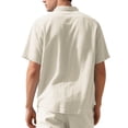 thumbnail image 5 of Mens Linen T Shirts, Short Sleeve Shirts for Men Summer Casual Vintage Solid Color Lapel Button Down Dressy Blouses with Pockets S-3XL, 5 of 7