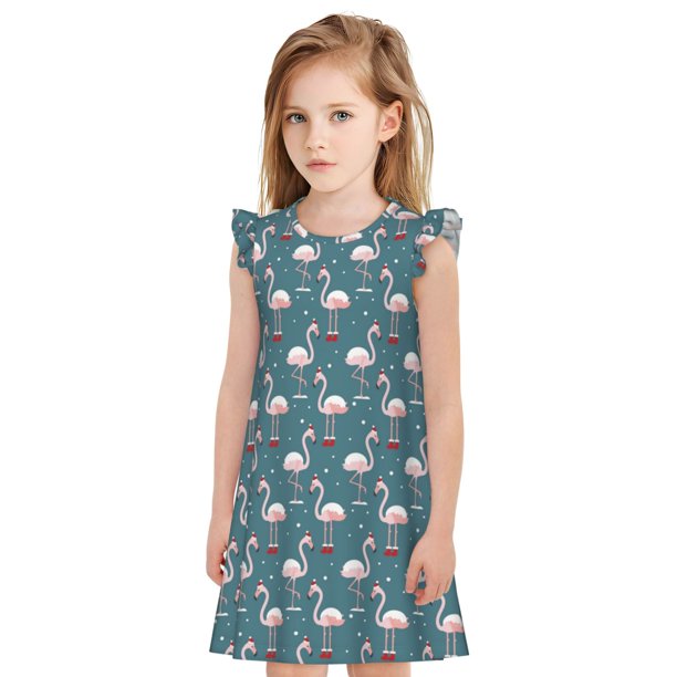 Balery Elegant Flamingo Camisón de princesa para niñas, pijama de algodón con mangas abullonadas, suave y bonito.-XX-Large