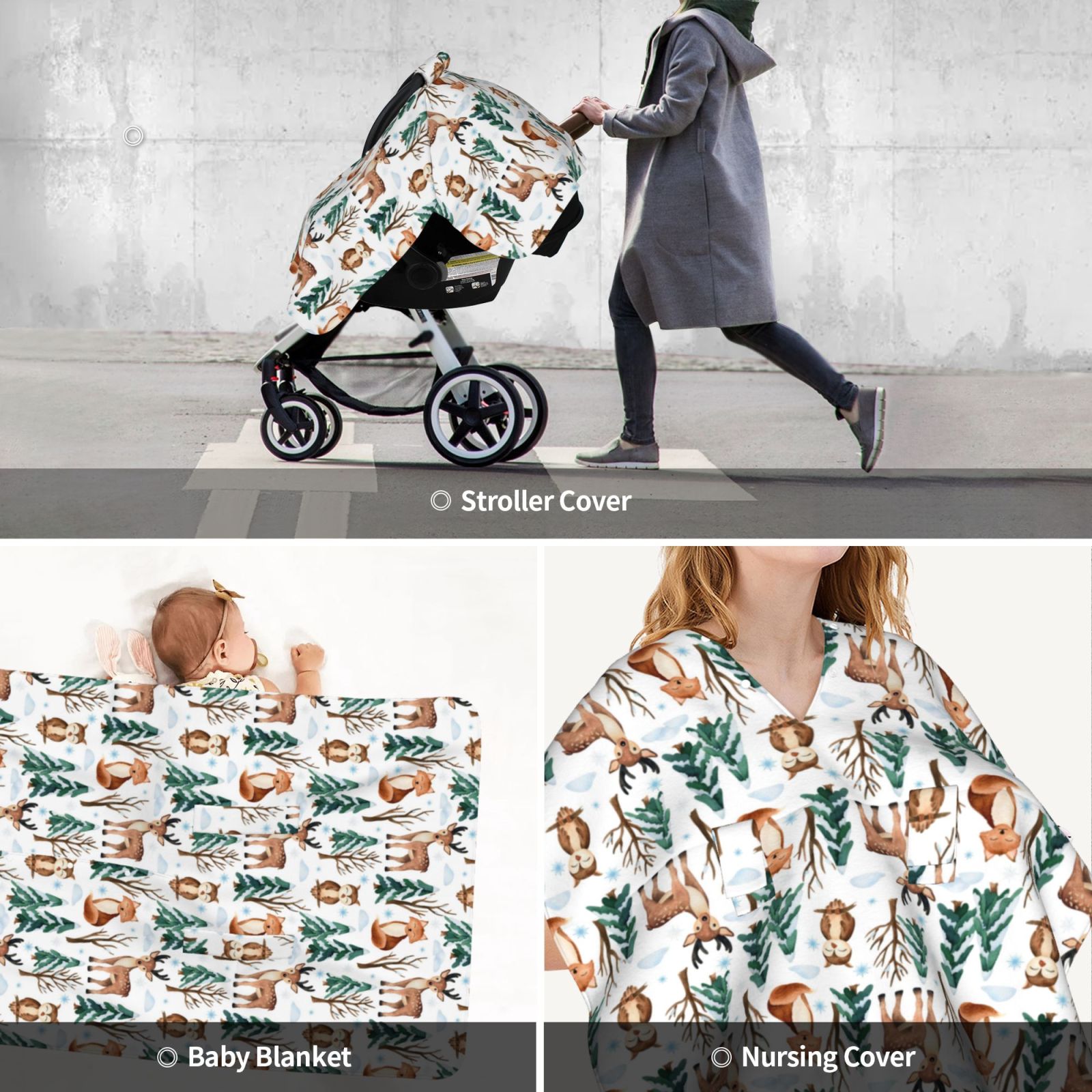 Car Seat Cover Baby - Winter Woodland Friends Breathable Infant Car Seat Cover for Baby Carseat, Lightweight Comfort Baby Essentials Must Haves Newborn Stuff for Girl Boy