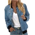 thumbnail image 2 of Feancey Spring Sales Womens Bomber Jackets Trendy Floral Print Short Jackets Lightweight Zip Up Flight Jacket Coat Casual Elastic Ribbed Varsity Outwear Multicolor XL, 2 of 5
