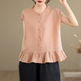 thumbnail image 4 of TaTaai Women Casual Pullover Tank Top Solid Color Crew Neck Button Ruffled Hem Loose Sleeveless Breathable Machine Washable No Fading Versatile Daily Fashion Wear Top Gift, 4 of 9