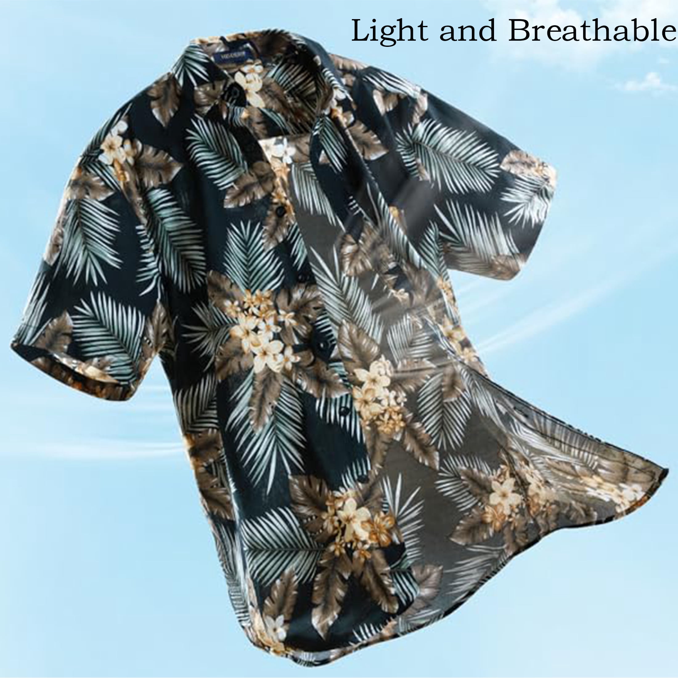 Hawaiian Shirt for Men, Short Sleeve Shirts Button Down Aloha Shirt Beach Floral Shirts Black Palm XL