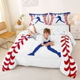 thumbnail image 3 of Erosebridal Navy Blue Dripping Baseball Stitch & Batter Silhouette Graphic Queen Comforter Set 3pcs, Sport Graphic Bedding Comforter Set for Boys And Girls Kids,Breathable Home Decor, 3 of 6