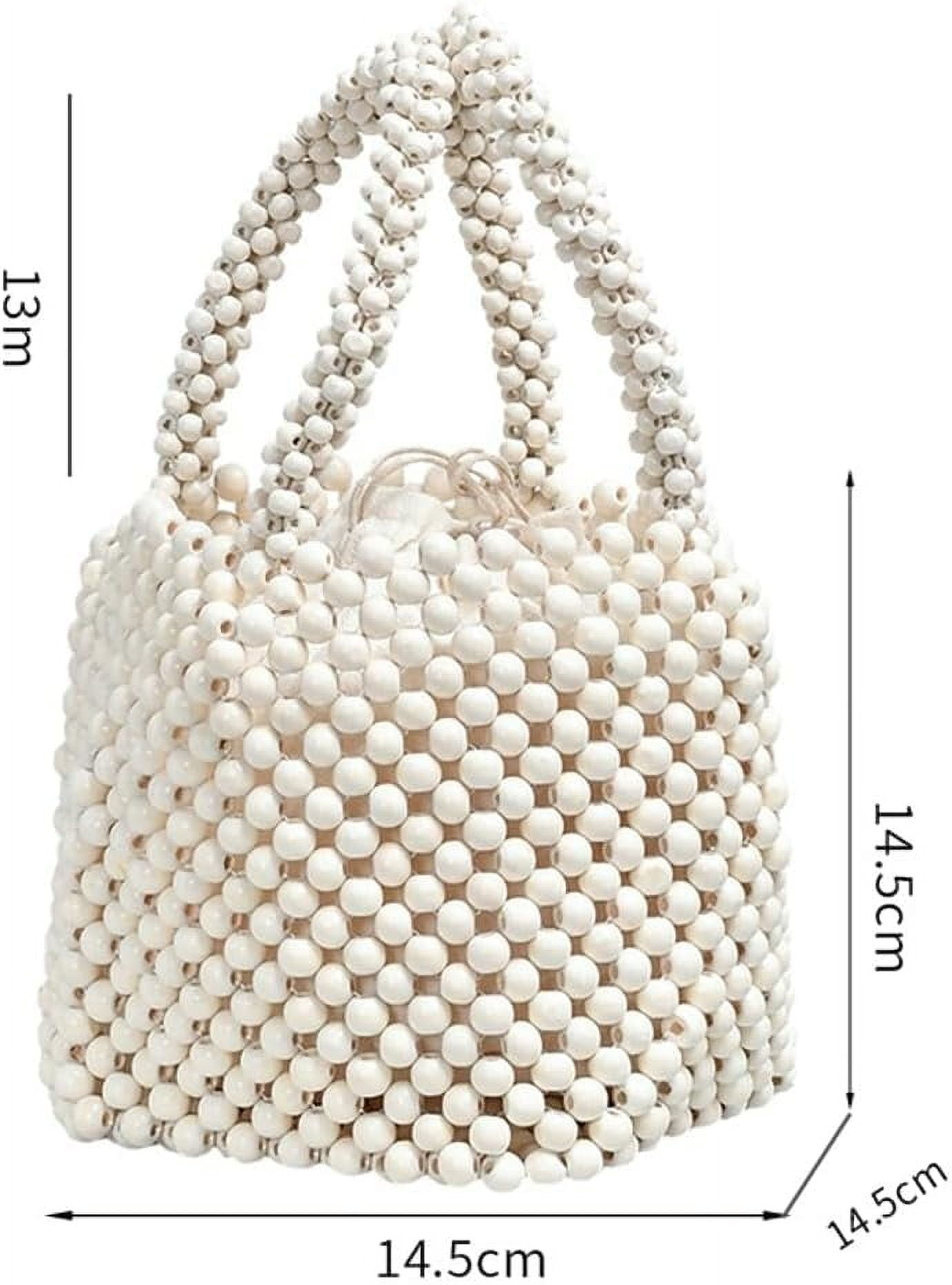 Handwoven Handbags for Women Wood Beads Hollow Mini Hobo Purses Summer Beach Totes Evening Bucket Bags for Party