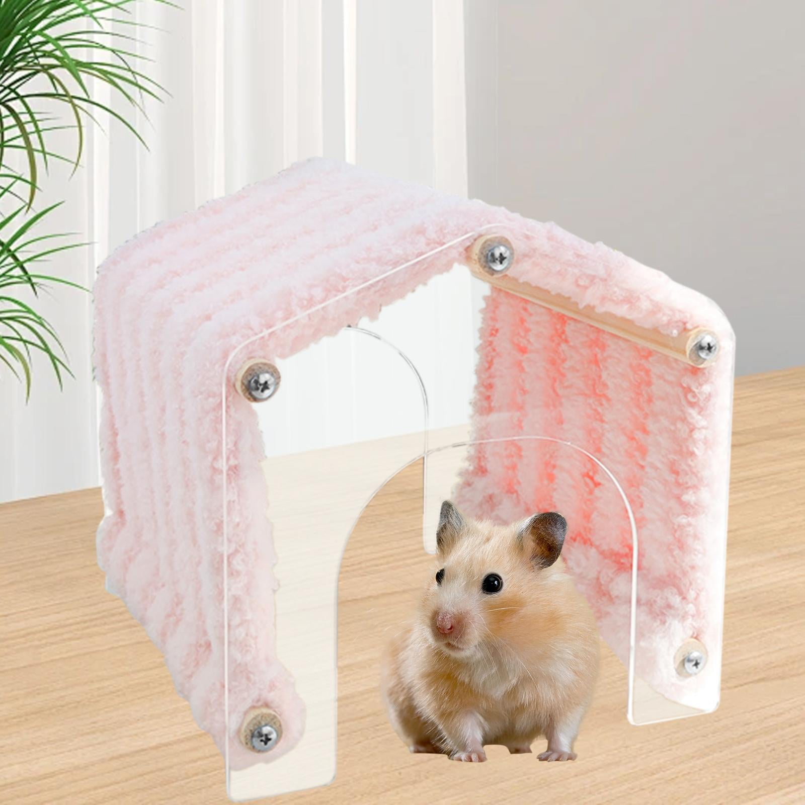 EHJRE Guinea Pig Hideout Small Animal Hide Shelter, Opening, No Bottom Acrylic Warm Easy Access Hedgehog Tunnel Tent Cage Accessories pink