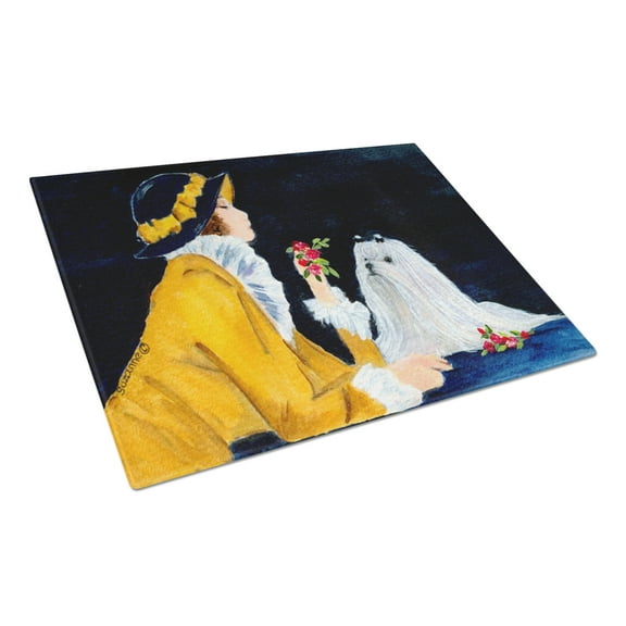 Caroline's Treasures SS8537LCB Lady with her Maltese Glass Cutting Board Large, 12H x 16W, multicolor