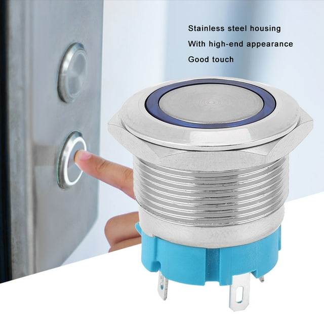 Push Button Switch 4, Pin Metal Switch, Stainless Steel Housing, 22mm Push Button Switch, IP65 , Light, Suitable for Ship Car Modification