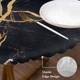 thumbnail image 3 of Marble Black Round Tablecloth, Fitted Table Cover with Elastic for 55"-60" Round Tables, Abstract Gold White Brick Stone Motif Table Cloth Outdoor Indoor Dinning Party Waterproof Tablecloths, 3 of 7