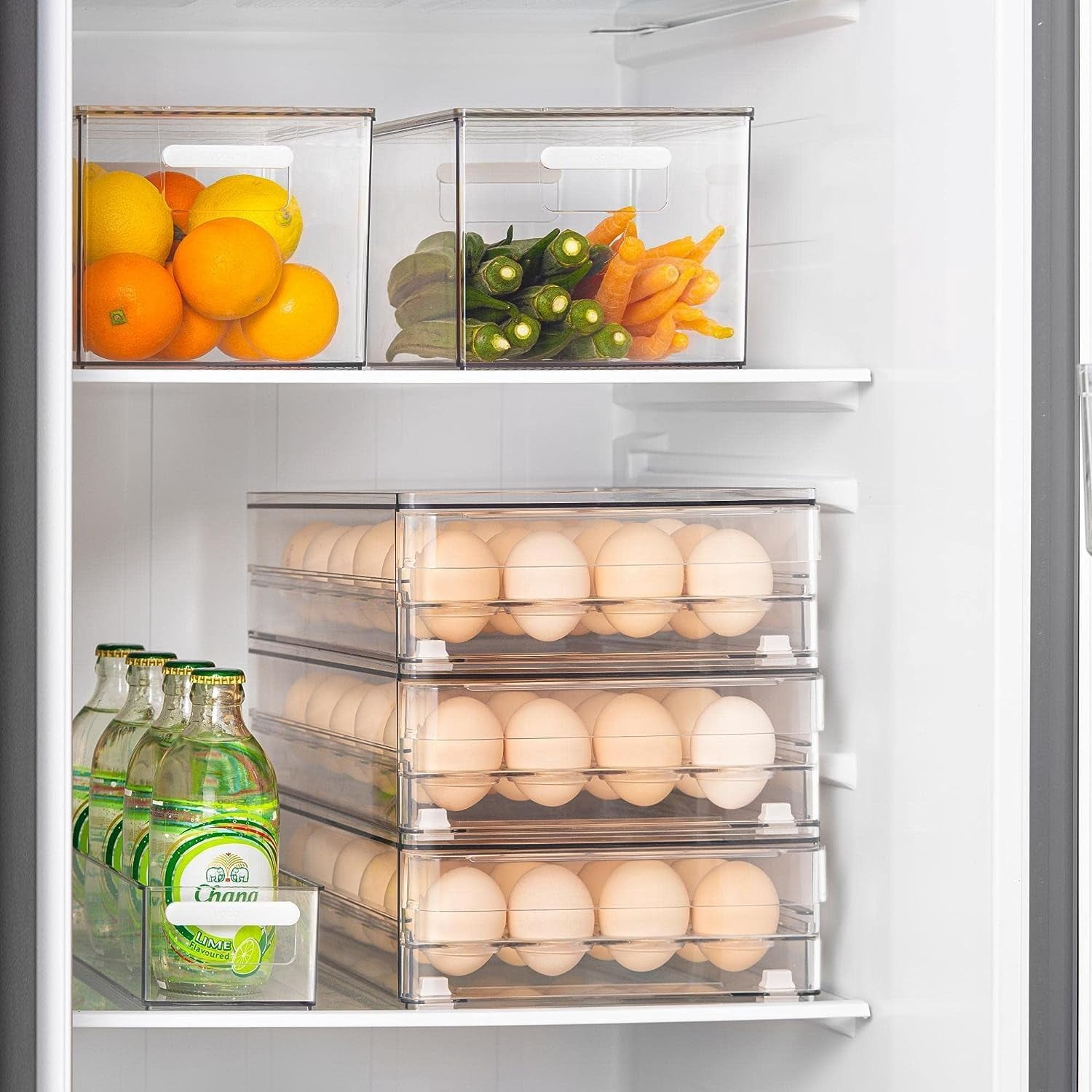 Egg Holder for Refrigerator, 48 Capacity Clear Egg Storage Drawer with Non-Slip Pads, Stackable BPA-Free Egg Organizer Tray for Fridge