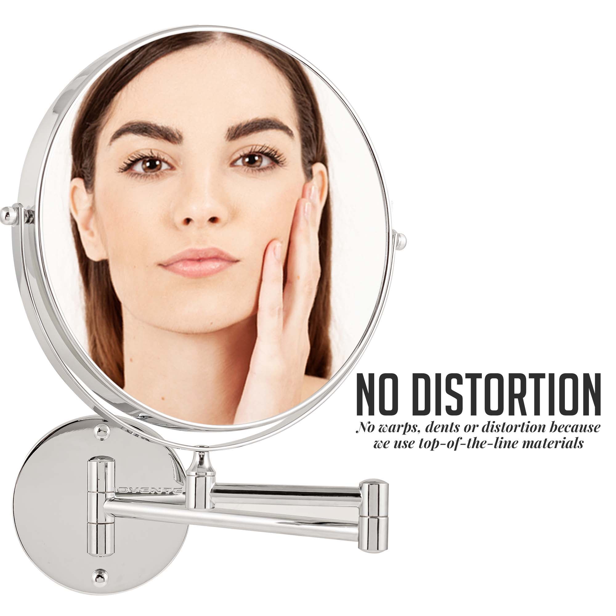 OVENTE 9" Wall Mounted Makeup Mirror with 1X/10X Magnification, Double Sided Magnifying Round Bathroom Vanity Mirror, 360° Swivel Design, Extendable and Folding Arm, Polished Chrome MNLFW90CH1X10X
