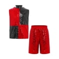 thumbnail image 3 of Hansber Boys Hip Hop Street Jazz Dance Outfit Kids Color Block Sleeveless Tank Top with Sequin Shorts Set Red 12, 3 of 7