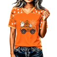 thumbnail image 2 of Women's V Neck Halloween Tops Short Sleeve Casual T-Shirts Funny Pumpkin Car Graphic Tees Flattering Blouses for Fall Holiday Party Everyday Activewear, 2 of 5