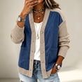 thumbnail image 2 of Daiosportswear Cardigan Sweaters for Women Long Sleeve V Neck Button Up Knit Loose Color Block Outwear Coats Khaki, 2 of 9
