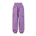 thumbnail image 4 of CPNG Girls Casual Baggy Cargo Pants Teen Girls Multi-Pocket Straight Wide Leg Athletic Pants Loose Elastic Waist Cargo Trousers(Purple,7-8 Years), 4 of 8