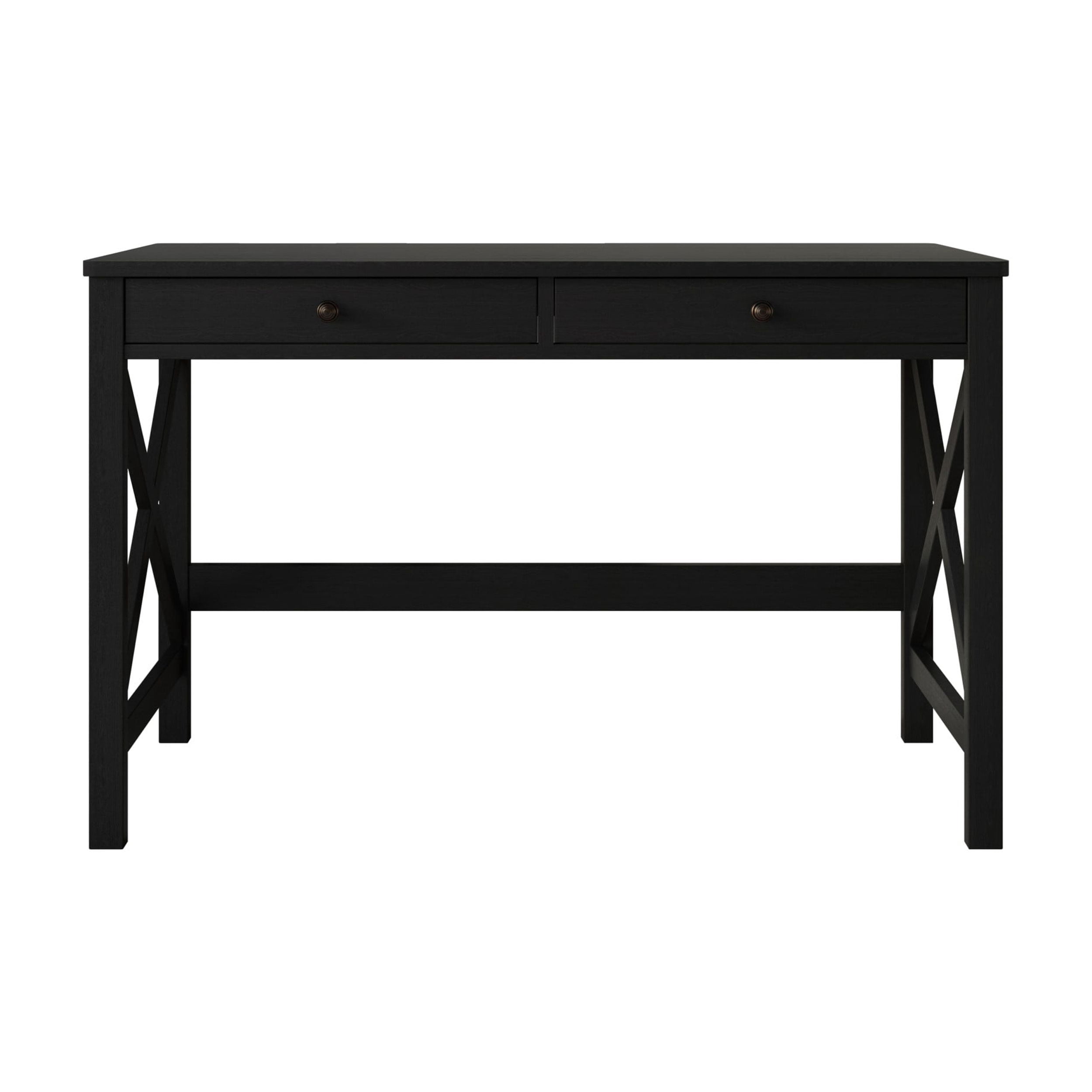 Home Design Beatrice Writing Desk with Spacious Tabletop and Built-In Drawers, Timeless Clean-Lined Design for Bedroom, Home Office, or Study Nook, Black
