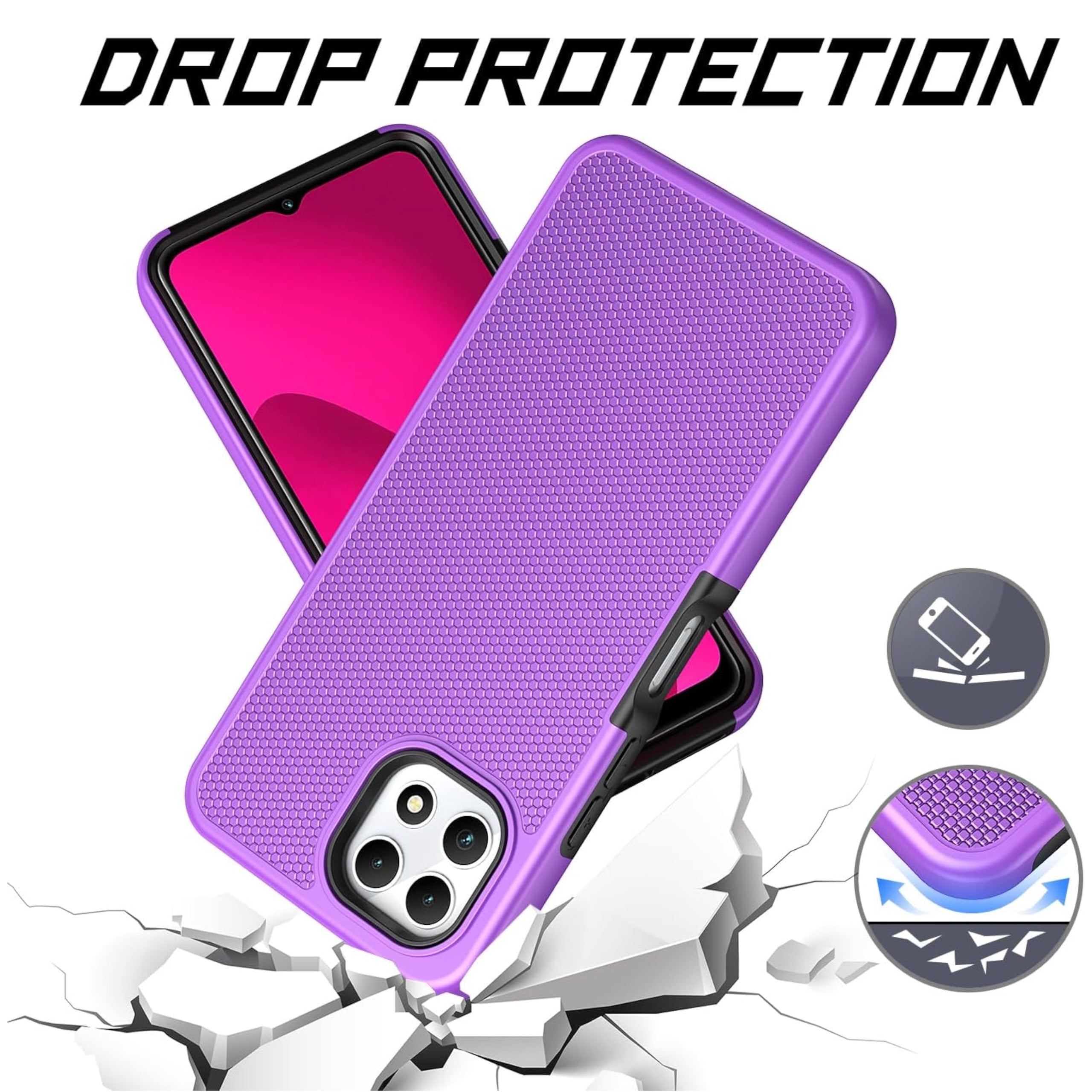 Xpression Phone Case For TCL K24 /TCL K23 Dual Layer Slim & Tough Hybrid Shockproof Heavy Duty Rubber TPU Matte with Textured Rugged Shell Protection Cover, Purple