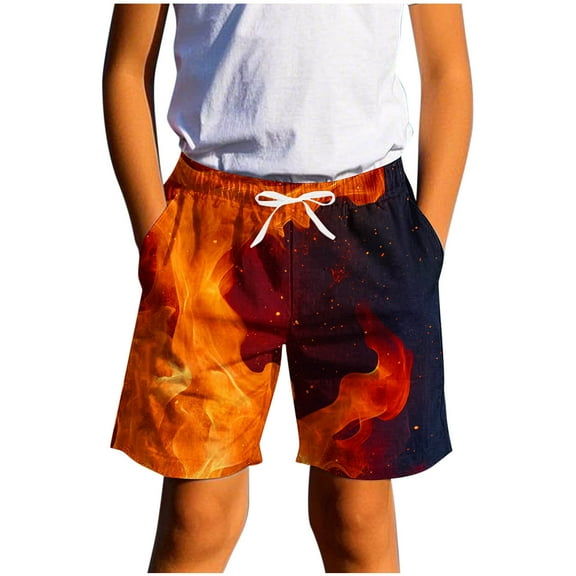 Fancifize Boys 3D Flame Swim Shorts, Adjustable Drawstring Beach Shorts for Swimming & Surfing, UPF 50 Sun Protection (Sizes 7-14)