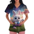 thumbnail image 4 of LTTVQM Easter Scrub Tops for Women 2026 Plus Size Bunny Eggs Print Cute Short Sleeve Tops Comfortable V-Neck Holiday Scrub Tops with Pockets Navy 4XL, 4 of 5