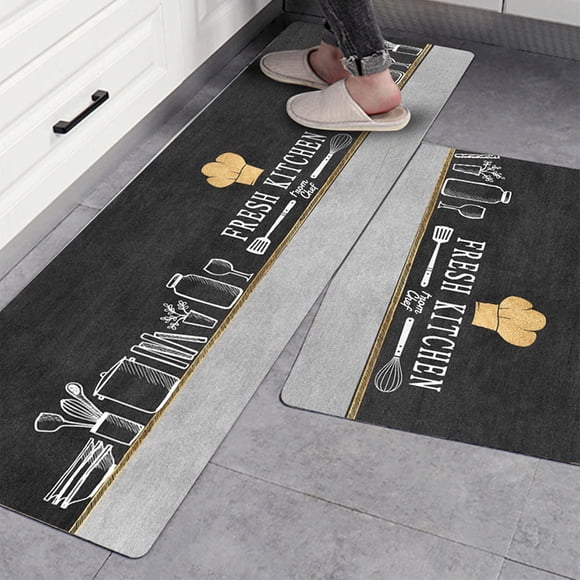 Kitchen Mats Cushioned Anti Fatigue 2 Piece Set, PVC Waterproof Leather Non Slip Washable Kitchen Rug for Floor Mat Heavy Duty Standing Mat(45*75+45*150cm)