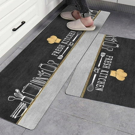 Ensemble de tapis de cuisine 2 pièces, tapis de sol anti-fatigue en PVC  imperméable