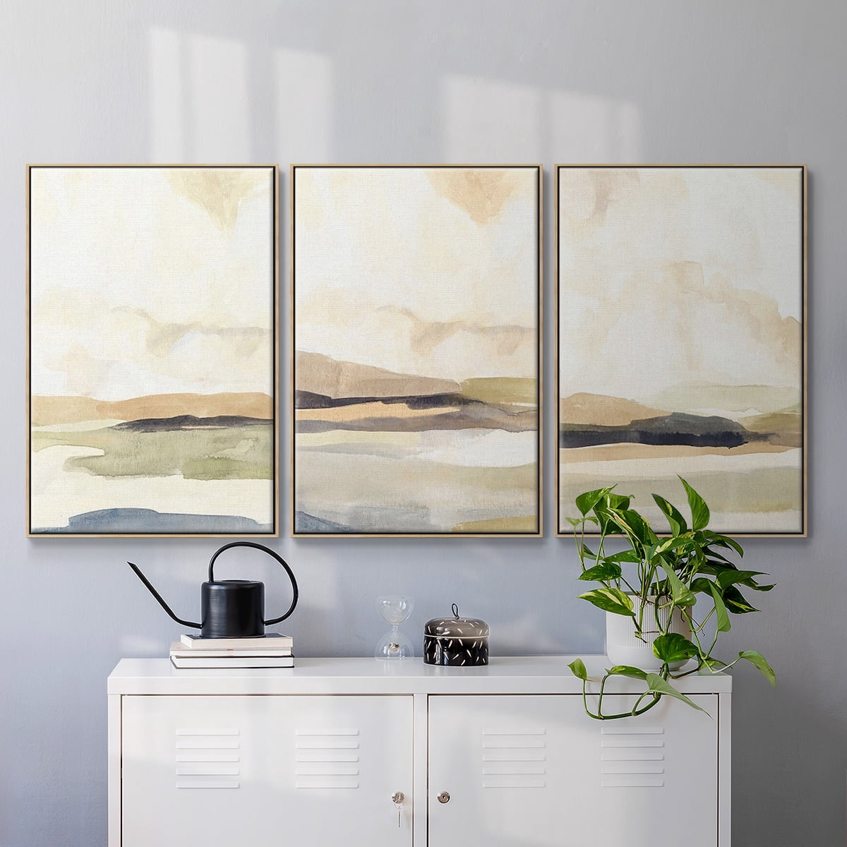 Abstract Neutral Tone Framed Wall Art – Slate Movement I – Premium Gallery Wrapped Canvas, L Floating Frame, 3 Piece Set, Ready to Hang