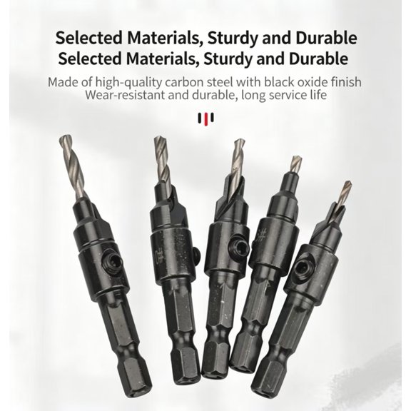 Vruelia Countersink Drill Bit Set, Woodworking Chamfer Adjustable Countersink Tools on Counter Sink Holes with 1/4inch Hex Shank