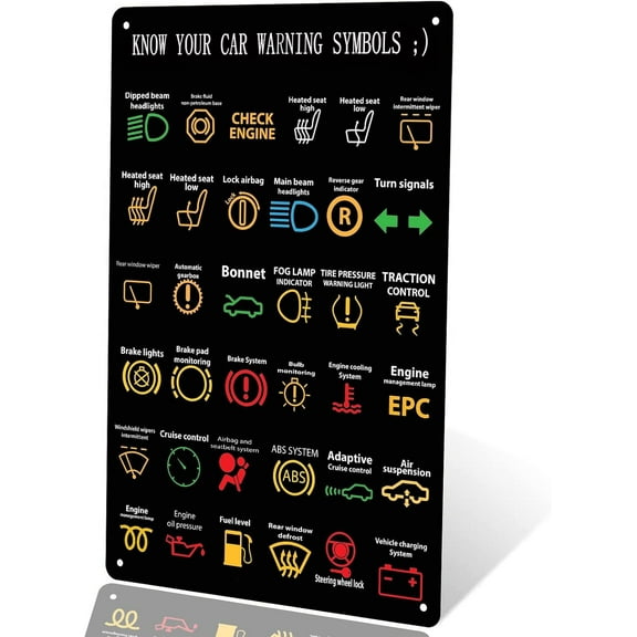 Know Your Car Warning Lights Mechanics Funny Sarcastic Sign Metal Tin Signs, Poster Home Office Restaurants Bedroom Outdoors Man Cave Wall Decor Plaque Aluminum (12x8)