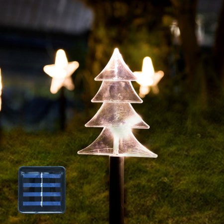 ZOELNIC Led Christmas Pathway Light Solar Powered Garden Lights 5 Pieces Christmas Trees Warm White for Home Decoration