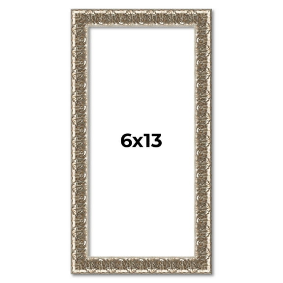 6x13 Frame Silver Versailles Ornate Solid Wood Picture Frame | 1 Inch Moulding Width | Interior