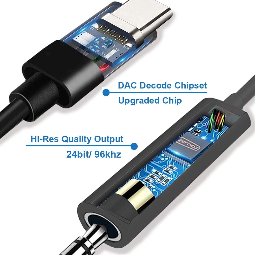 USB C to Audio Adapter - USB Type C to AUX Headphone Hi-Res DAC Cable Adapter for Pixel 4 Galaxy S20 7T More,Black - Walmart.com