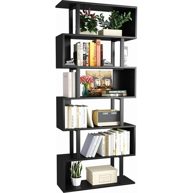 Bookshelf Geometric Bookcase S Shaped Book Shelves Unit for Living Room Tier Tall Decorative Display Shelf for Bedroom Study Room Rustic