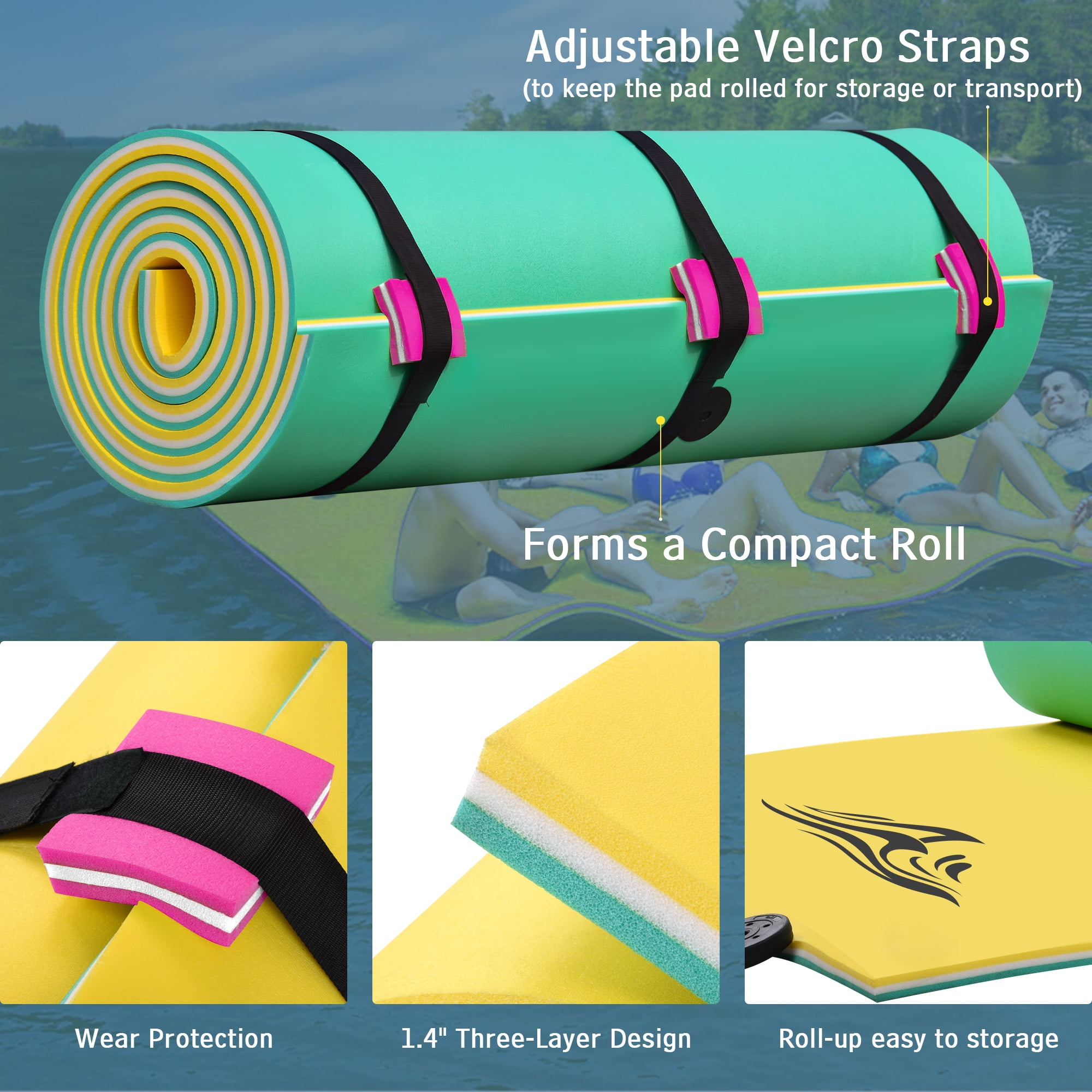 CIPACHO 3-Layer XPE Floating Water Mat with Storage Straps, 12' x 6', Yellow CIPACHO 3-Layer XPE Floating Water Mat with Storage Straps, 12' x 6', Yellow