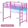 thumbnail image 5 of Twin Size Loft Bed Frame with Led Lights, Metal Loft Bed Frame with Full-Length Guardrail and Ladder, No Box Spring Needed, Pink, 5 of 10