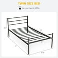 thumbnail image 3 of Gymax Base de Lit en Métal Format Simple Plateforme pour Matelas avec Tête de Lit Noir, 3 of 9